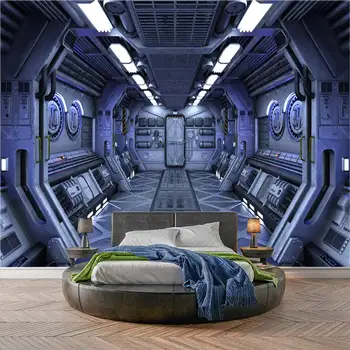 El espacio 3D tecnología de la cápsula de ciencia ficción sala de estar dormitorio personalizado auto-adhesivo de papel tapiz mural