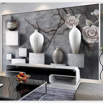 beibehang fondo de pantalla personalizado sala de estar dormitorio papel tapiz mural creativo jarrón blanco y negro 3D sofá TV fondo pared