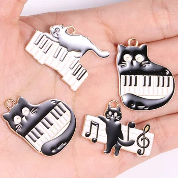 10Pcs/Lot Esmalte Serie de dibujos animados de Gato Colgante de Estilo Punk de Piano las Notas de los Animales Encanto DIY del Collar de la Pulsera de la Joyería de los Accesorios