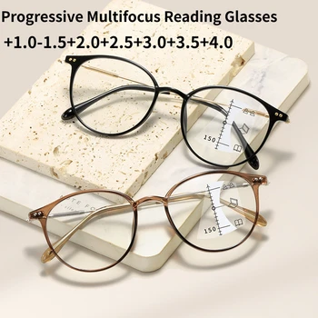 Progresiva Multifocus Gafas de Lectura de las Mujeres a los Hombres Ultraligero Ronda Contra el Azul de los Rayos Presbicia Lentes Multi-enfoque de Gafas de óculos