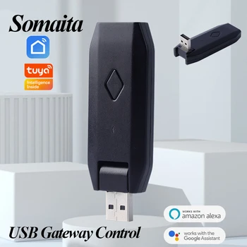 Somaita Tuya USB RI+RF Gateway Control Inteligente Concentrador Inalámbrico de Control Remoto de Doblado A 180° Casa Inteligente Compatible con Alexa Google