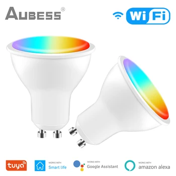 AUBESS Tuya Wifi Smart Gu10 LLEVÓ la Luz de Bulbo del Proyector de 4W RGB+CW de la Lámpara de la Vida Inteligente de la APLICACIÓN Control de Voz Funciona Con Alexa principal de Google