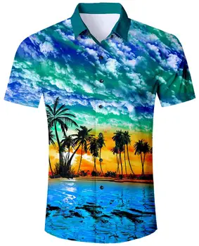 El verano de los Hombres Camisas de Fantasía de Impresión Camisa Hawaiana Casual camisetas de Manga Corta Trajes De Desgaste Botón de Abajo Hawaii Ropa Vintage