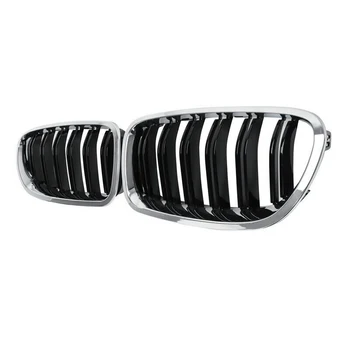 Coche de Cromo+Negro Brillante de Doble Tablillas Frente de la Parrilla de Riñón de la Parrilla Para el BMW F10/ F11 M5 535I 550I 528I 4 Puertas 2010-2017