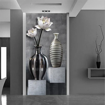 Wellyu un fondo de pantalla Personalizado en 3d Foto mural de Bapel de pared обои en blanco y negro lotus jarrón porche, pasillo, corredor de Fondo de papel de pared