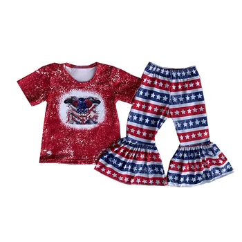 El más popular de la ropa de los niños, el 4 de julio de niña de la bandera de traje de estrella de cinco puntas wholesale baby bell-parte inferior de los pantalones nacional