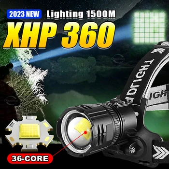 Más Potente XHP360 proyector de LED Recargable USB de la Cabeza de la Linterna de Alta Potencia Linterna 18650 Linterna de Camping al aire libre de la Lámpara de Cabeza