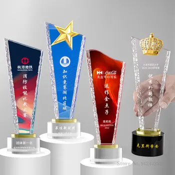 Alto grado de corona de metal/eagle/pentagrama/trofeo se puede personalizar el Color de fondo de Premio conmemorativo de la forma de la hoja trofeo de Cristal