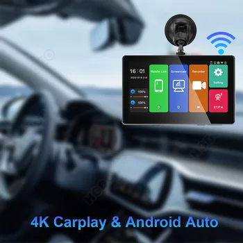 HGDO 4K Carplay Dash Cam 3 en 1 de GPS WIFI de la Grabadora de Video de Android Auto del Coche DVR del Espejo de la Vista Posterior de la Cámara con la Taza de la Succión del Parabrisas
