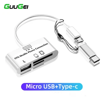 GUUGEI Micro USB Tipo C OTG Lector de Tarjetas USB Cable 3 en 1 SD/TF Lector de Tarjetas de Transferencia de Datos de Tipo C Para USB OTG Adaptador de Expansión