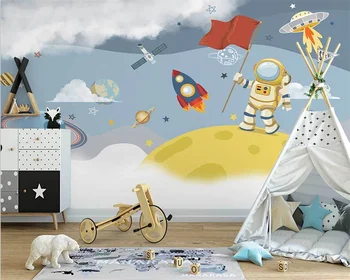 beibehang Personalizado papel de parede 3d nuevo Nórdicos pintados a mano de dibujos animados espacio astronauta de la habitación de los niños de fondo fondo de pantalla