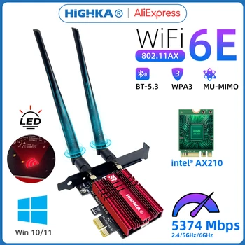 5374Mbps Wi-Fi 6E PCIe Tarjeta de Red Inalámbrica 5G/6Ghz Adaptador WiFi Bluetooth 5.3 PCI Express 802.11 AX Intel AX210 Tarjeta WiFi del PC