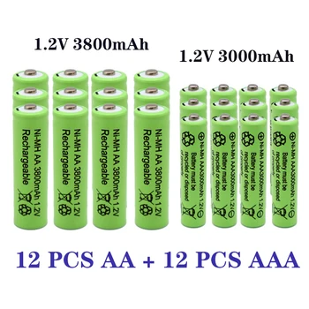 1.2 V AA 3800mAh batería Recargable NI-MH+1.2 V AAA de 3000 mAh Rechageable de la batería NI-MH batería