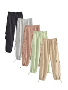 KJMYYX Mujeres Pantalones de Carga 2023 Moda de la Primavera Verano de las Señoras de Alta Niñas de la Calle Alta de la Cintura Con Bolsillos de los Pantalones