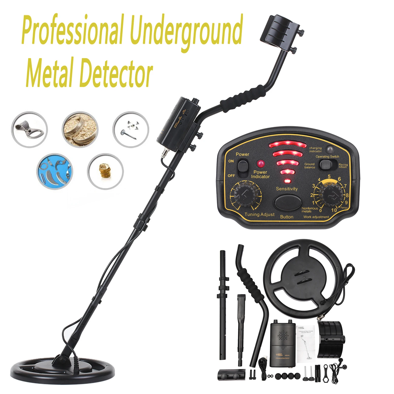 SMART SENSOR de Metal Subterráneo Detector de Metales Recargable de Alta Sensibilidad, Suelo de Pepita Detector de buscador de Oro AR944M/MD4030 - 0