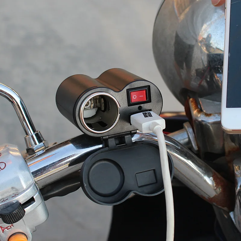 ROXGOCT Impermeable USB Manillar de la Motocicleta Cargador Con Adaptador de Encendedor toma de Alimentación para Teléfono Móvil - 0