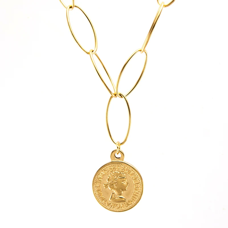 De Acero inoxidable 10x20mm Oval Único collar de las mujeres de la moneda gargantilla gran Tiempo O enlace de la cadena de plata/color oro collares de moda 2021 - 0