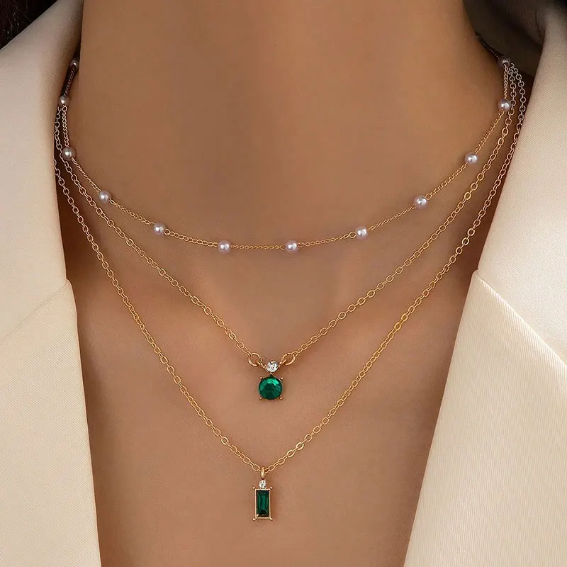 Tocona Elegante Verde de la Piedra de Cristal Colgante de las Mujeres del Collar del Encanto de Arroz Perla Collar Ajustable del Partido de la Joyería del Collar - 0