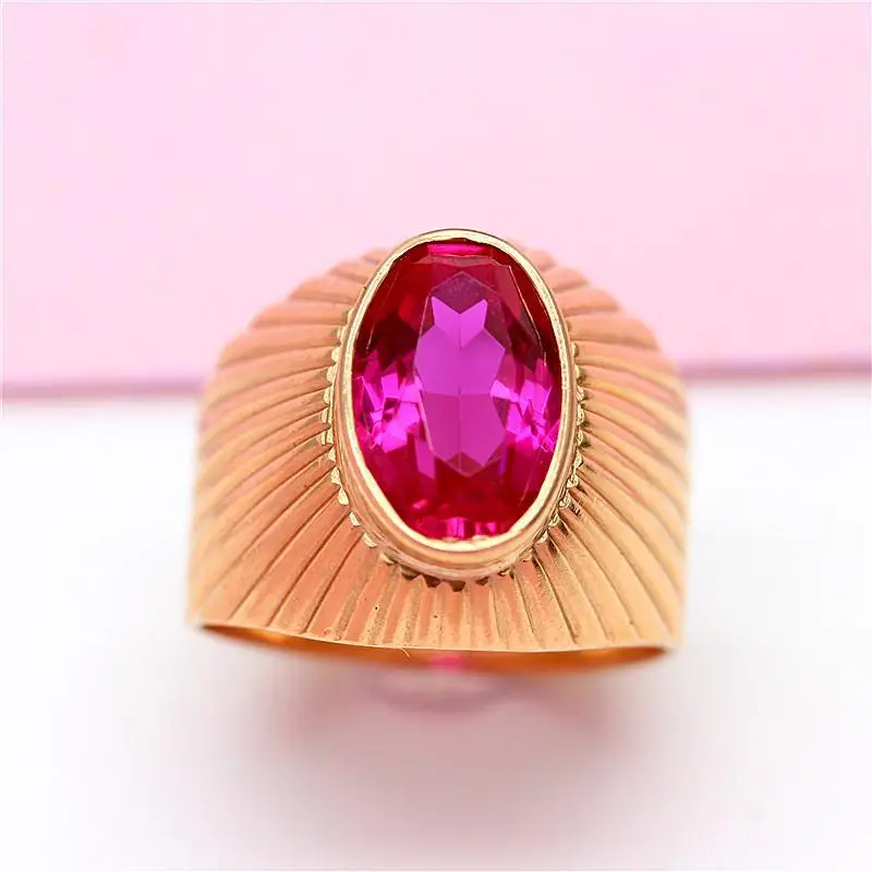 585 púrpura de oro de 14K de oro rosa de amplia versión de ruby, de tamaño variable, anillos para mujeres únicas de artesanía hermosa de lujo de la joyería de regalo - 0