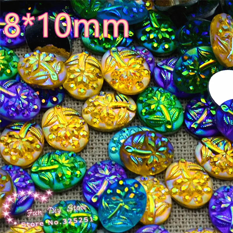 resina de óvalo flor muticolor 8*10 mm 100pcs/lote de la parte posterior plana de cabujón de decoración de envío gratis - 0
