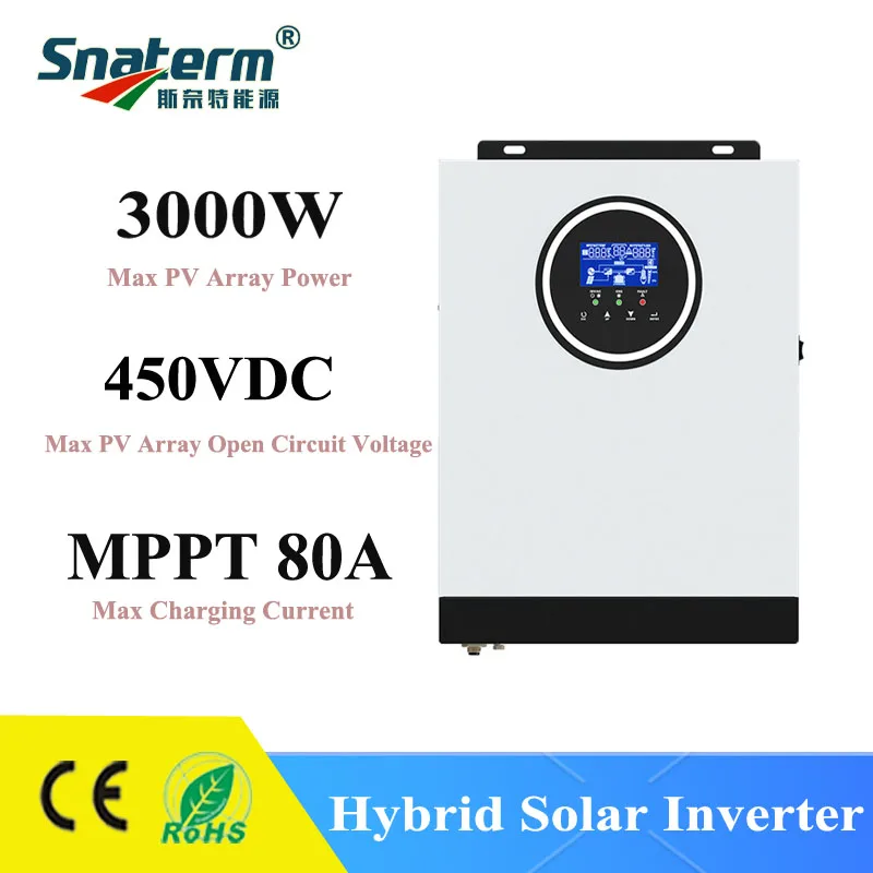 Híbrido Inversor Solar 3000W 24VDC 220VAC Salida de Onda Sinusoidal Pura MPPT 80A Controlador de Carga Solar Para Uso en el Hogar WIFI Opcional - 0