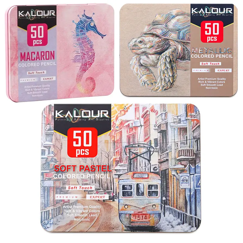 Profesional 50Pcs Arte Conjunto Con la Caja Metálica Macaron en Suaves tonos Pastel, Lápices de Colores Para artistas de Dibujo de Croquis Graffiti Niños Regalos - 0