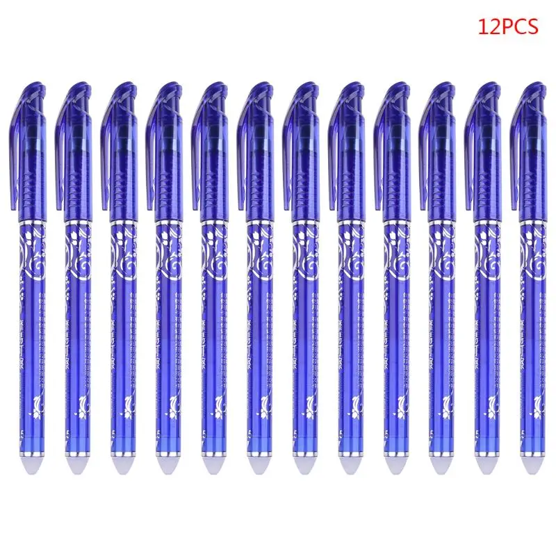 12 Pcs Punto Fino Tinta Azul Bolígrafo Papelería de 0,5 mm de Lujo Borrable Bolígrafo de Gel - 0