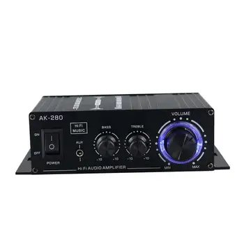 AK-280 de Audio Estéreo Amplificador de Potencia de Doble Canal de 12V con Treble Bass Control con la Luz Azul de equipos Estéreo para el Coche o MP3