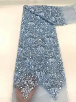 Nigeria francés de la tela de encaje de lujo elegante abalorios lentejuelas de la venta caliente de encaje Bordado de la tela ZX145Y-1 para las mujeres vestido