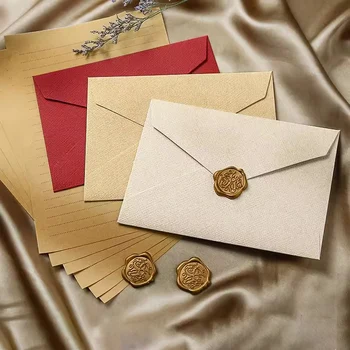 5pcs Vintage Sobres de la Escritura de Papel de Carta Postal de Felicitación Tarjetas de Invitación de Boda Tarjeta Bolso de la Carta de las Almohadillas de Sellado de Pegatinas
