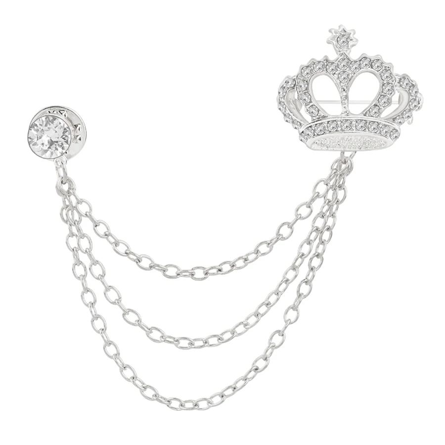 Corona de cristal Broche de Pines de los Hombres Insignia de la Moda de Capas de Cadenas de Metal Borlas Broches de diamantes de imitación para las Mujeres Accesorios de la Joyería Regalos - 1