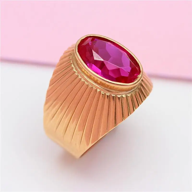 585 púrpura de oro de 14K de oro rosa de amplia versión de ruby, de tamaño variable, anillos para mujeres únicas de artesanía hermosa de lujo de la joyería de regalo - 1
