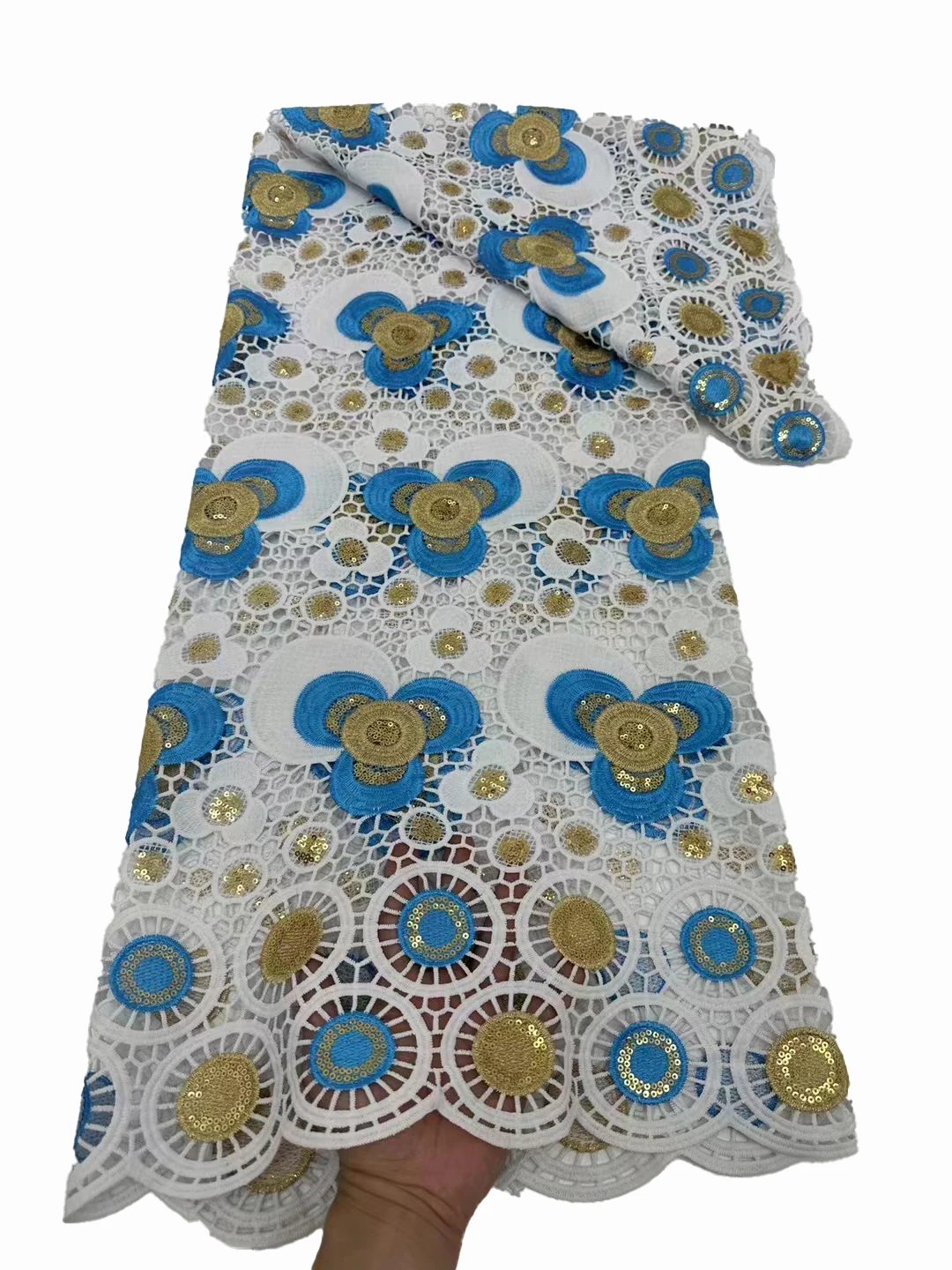 De gama alta soluble en agua del bordado de la tela, Nigeria lentejuelas encaje de la celebridad personalizado cheongsam caminar vestido de 5 metros - 1