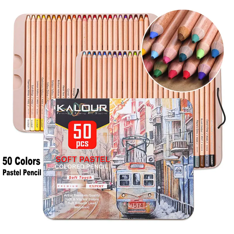 Profesional 50Pcs Arte Conjunto Con la Caja Metálica Macaron en Suaves tonos Pastel, Lápices de Colores Para artistas de Dibujo de Croquis Graffiti Niños Regalos - 1