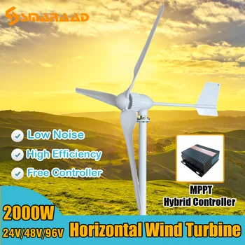 2000W 24 48 96 Voltios 3 de Fibra de Nylon de la Cuchilla Horizontal de la Casa de Turbinas de Viento de Viento Generador de Energía de un Molino de viento de Aerogeneradores de Energía de Carga