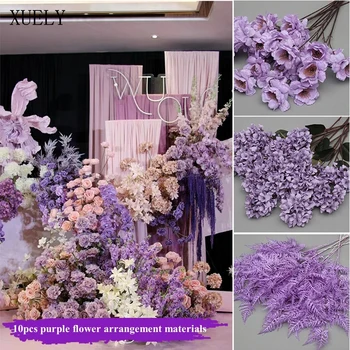 10Pcs Púrpura de la Serie de la Seda Artificial de Flores, Plantas Salón de Bodas de la Carretera de Plomo Arreglo floral Materiales Fiesta en Casa de Decoración de Props