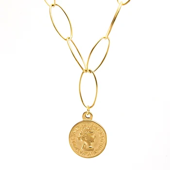 De Acero inoxidable 10x20mm Oval Único collar de las mujeres de la moneda gargantilla gran Tiempo O enlace de la cadena de plata/color oro collares de moda 2021