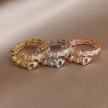 Clásico Verde de Cristal de la Serpiente Anillos Ajustables para las Mujeres de la Moda de Joyería de la Marca de Zirconia Animal Anillos de Regalo