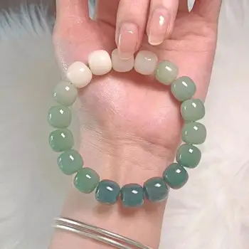 Elástica con Cuentas Pulsera para Mujer de Hielo Transparente Gradiente Verde Perlas de Mango de Imitación de Jade Blanco de la Placa de Pulseras de la Joyería de Regalo