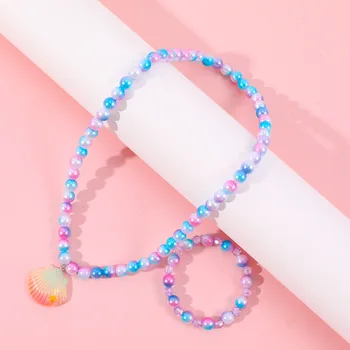 Los niños de la Joyería de Concha Colgante de Color Collar de Perlas Conjunto de la Niña de Pulsera de Regalo de la Joyería