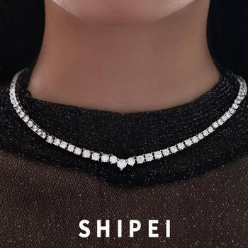 SHIPEI Hip Hop Sólido 925 de la Plata Esterlina de 5.5 MM de Corte Redondo de Laboratorio de Zafiro piedras preciosas de Tenis Collar de Cadena Universal de la Joyería Colgante