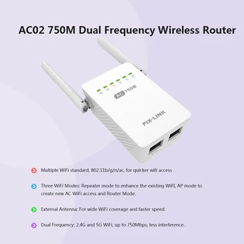 AC02 Doble Banda de 2,4 GHz/5 ghz 750Mbps Wifi Repetidor Extensor de Routers Inalámbricos Con Antena Enchufe de la UE LAN Switch de Red de router