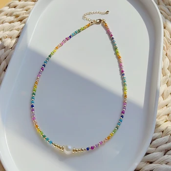 Estilo bohemio de colores con Cuentas de Collar para las Mujeres de Regalo de Y2K Accesorios arco iris Delicados Collares de la Perla Natural Gargantilla de Joyería