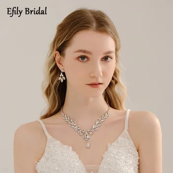Efily Completa de Cristal de diamante de imitación Gota de Agua, sistema de la Joyería de Plata de Color de Collar Aretes Conjunto para las Mujeres de la Boda Accesorios de Fiesta