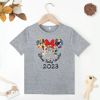 Camiseta de niños Harajuku Minnie Disney de Vacaciones de la Familia 2023 Imprimir camiseta Divertida a los Niños T-shirt de Ocio de Moda de la Camiseta de la Estética