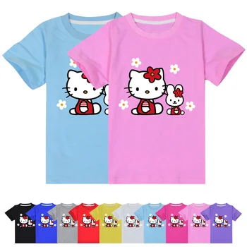 El verano de los Niños Ropa para Niñas de dibujos animados de Hello Kitty camisetas de Bebé de las Niñas Kawaii 100% Algodón T Camisa de Más el Tamaño de la Camiseta Tops 100-170 cm