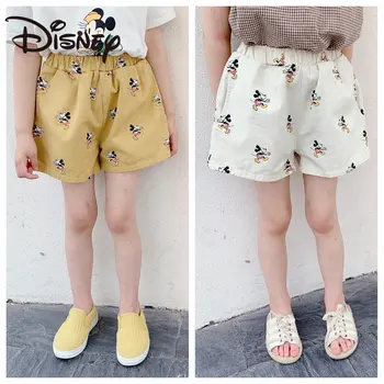 Disney Mickey Mouse Niños Niñas Ropa de Verano 2023 Verano Nuevos Niños Niña de pantalones Cortos de Mickey Lavado de Algodón pantalones Cortos de los Niños para las Niñas