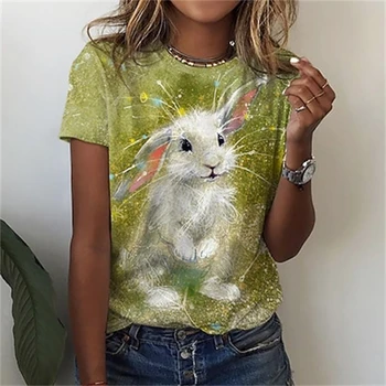 2023 la Impresión 3d de Verano de las Mujeres del O-cuello de la camiseta de Harajuku Streetwear Animal Lindo Conejo de Manga Corta de dibujos animados de Moda Suelta Chica TopsX
