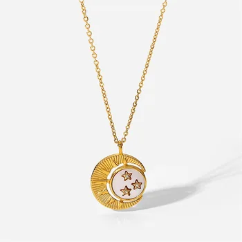 Sol luna estrella Colgante de Collar de Moda Simple de 18 quilates Chapado en oro de la Cadena de square colgante de la Joyería de Regalo de 2022 NUEVO
