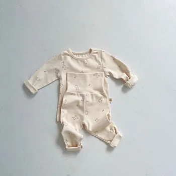 Corea impreso de dos piezas de la casa cómoda y suave de los bebés y niños pequeños ropa de bebé niño de las niñas ropa de niños ropa niñas